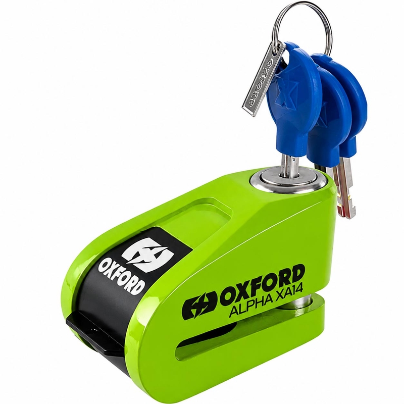 Candado antirrobo para frenos de disco Oxford Alpha Alarm XA14 - Edición limitada verde