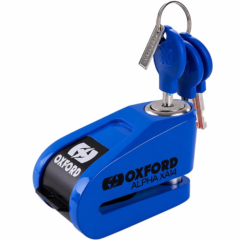 Candado antirrobo para frenos de disco Oxford Alpha Alarm XA14 - Edición limitada azul