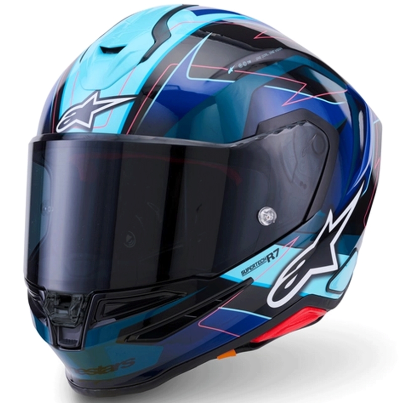 Casco integral de moto Alpinestars S-R7 Kinetis negro-azul-rosa flúor-blanco