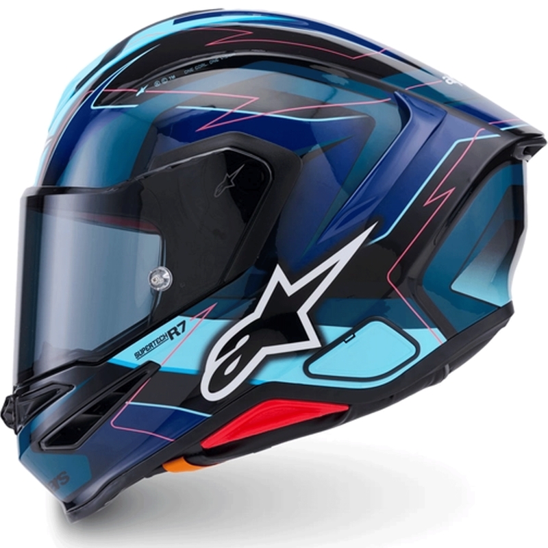 Casco integral de moto Alpinestars S-R7 Kinetis negro-azul-rosa flúor-blanco