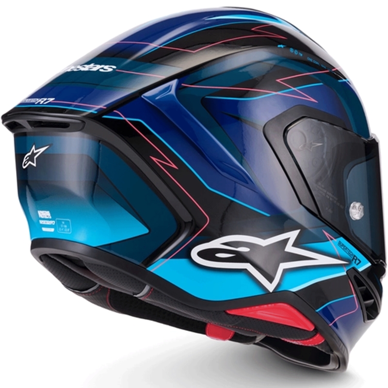 Casco integral de moto Alpinestars S-R7 Kinetis negro-azul-rosa flúor-blanco