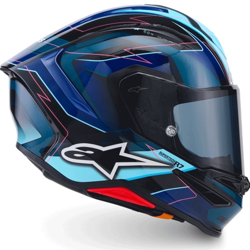 Casco integral de moto Alpinestars S-R7 Kinetis negro-azul-rosa flúor-blanco