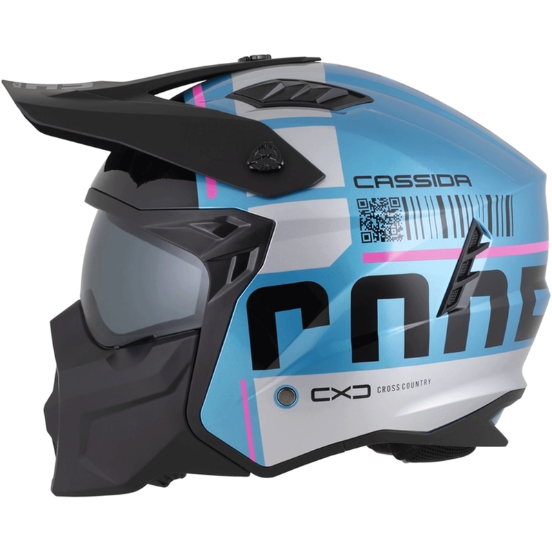 Casco modular de motocicleta Cassida Cross Country Code azul perla-plata-rosa-negro