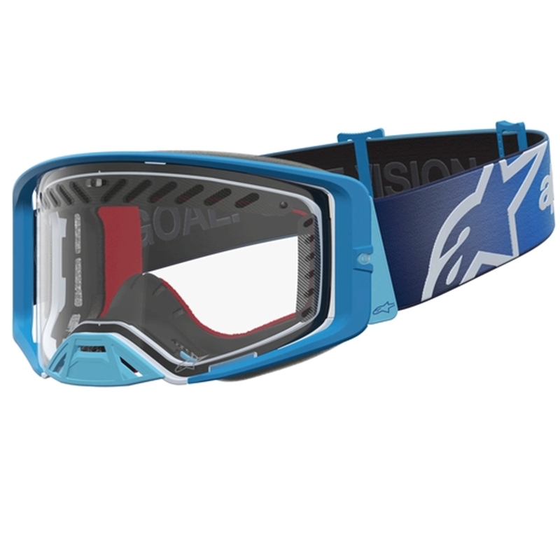 Gafas de motocross Alpinestars Supertech Dura Air Fluid azul-plateadas con plexiglás transparente