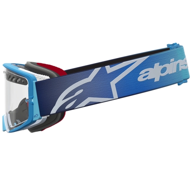 Gafas de motocross Alpinestars Supertech Dura Air Fluid azul-plateadas con plexiglás transparente