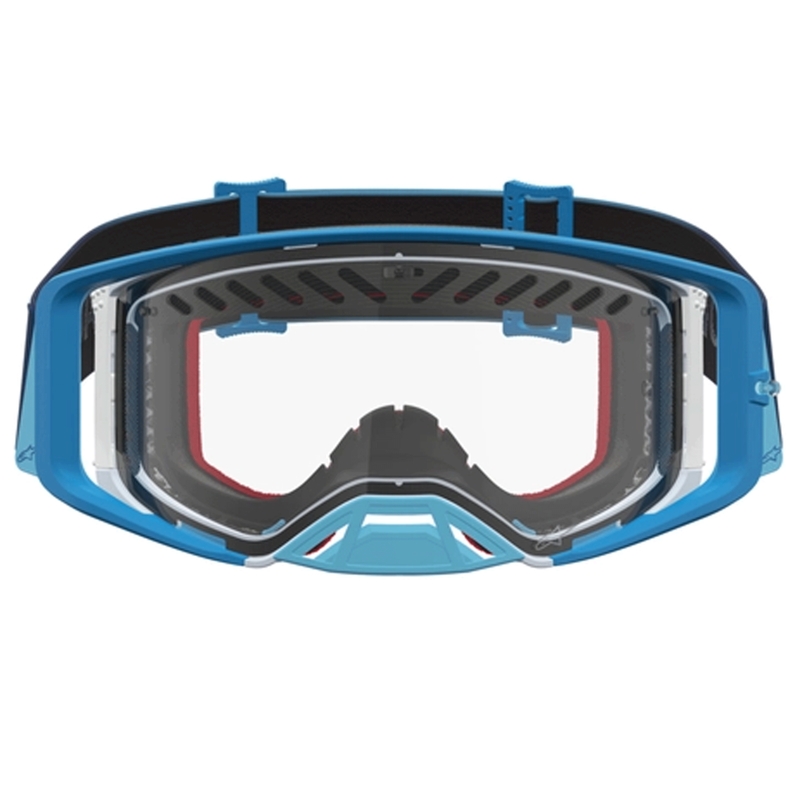 Gafas de motocross Alpinestars Supertech Dura Air Fluid azul-plateadas con plexiglás transparente