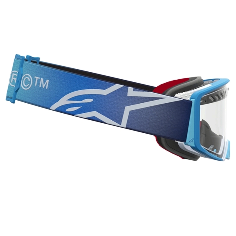 Gafas de motocross Alpinestars Supertech Dura Air Fluid azul-plateadas con plexiglás transparente