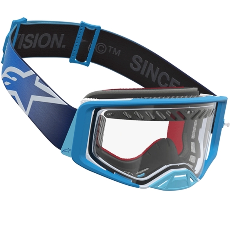 Gafas de motocross Alpinestars Supertech Dura Air Fluid azul-plateadas con plexiglás transparente