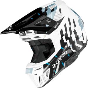 Casco de motocross con intercomunicador Cardo Venture blanco-negro-azul