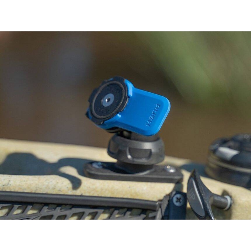 Soporte para teléfono Quad Lock® 360 con palanca de liberación, color azul y negro.