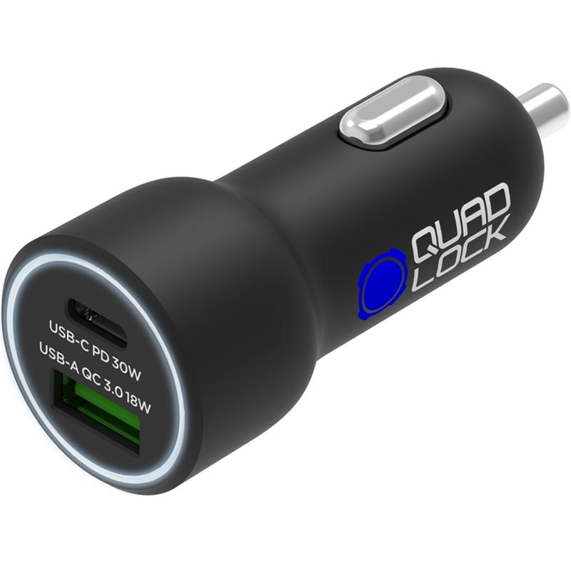 Cargador de coche Quad Lock® de 48 W con USB-C PD + USB-A QC 3.0 (negro)