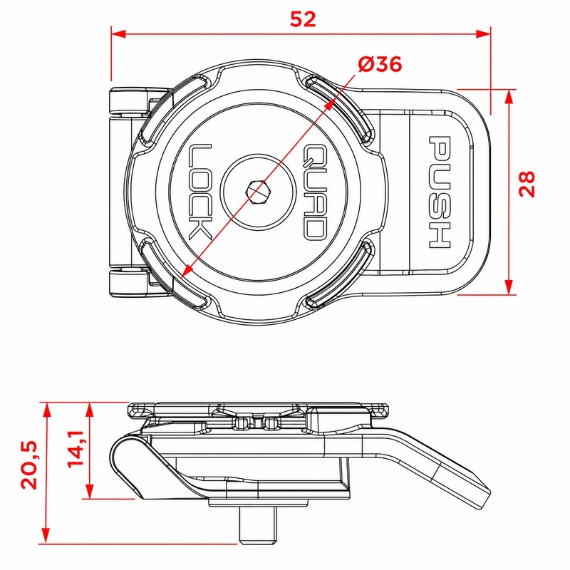 Soporte para teléfono móvil Quad Lock® 360 de palanca corta, color negro.