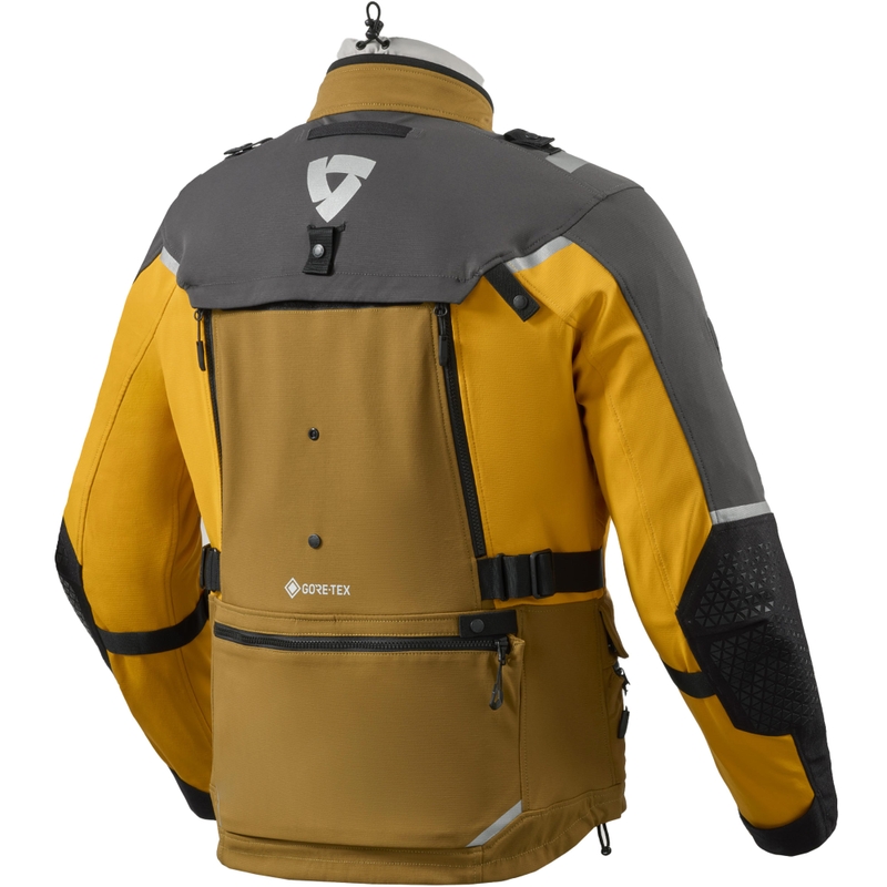Chaqueta de moto Revit Defender 4 GTX, color negro-amarillo mostaza.
