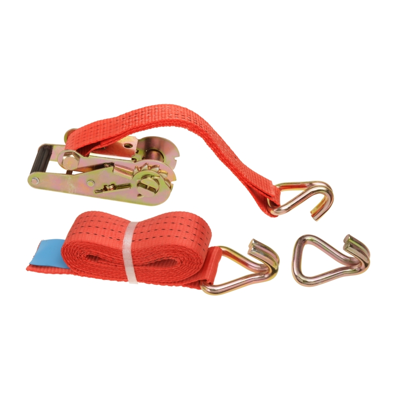Correas de amarre para asegurar vehículos sobre la rueda con ganchos dobles + 1 gancho gratis y trinquete rojo.