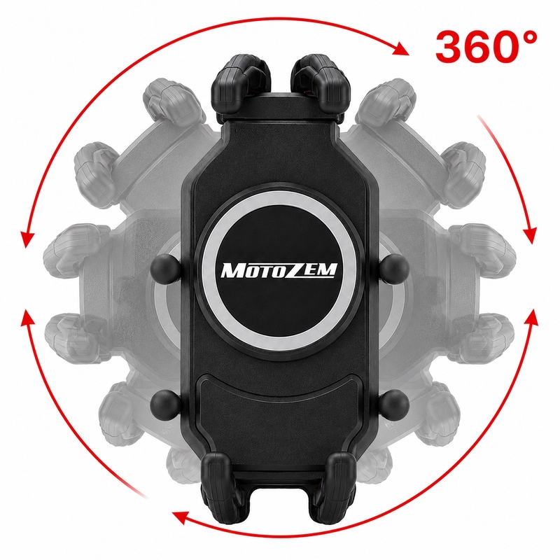 Soporte antivibración MotoZem Claw PRO con cargador inalámbrico y toma USB-C, color negro.