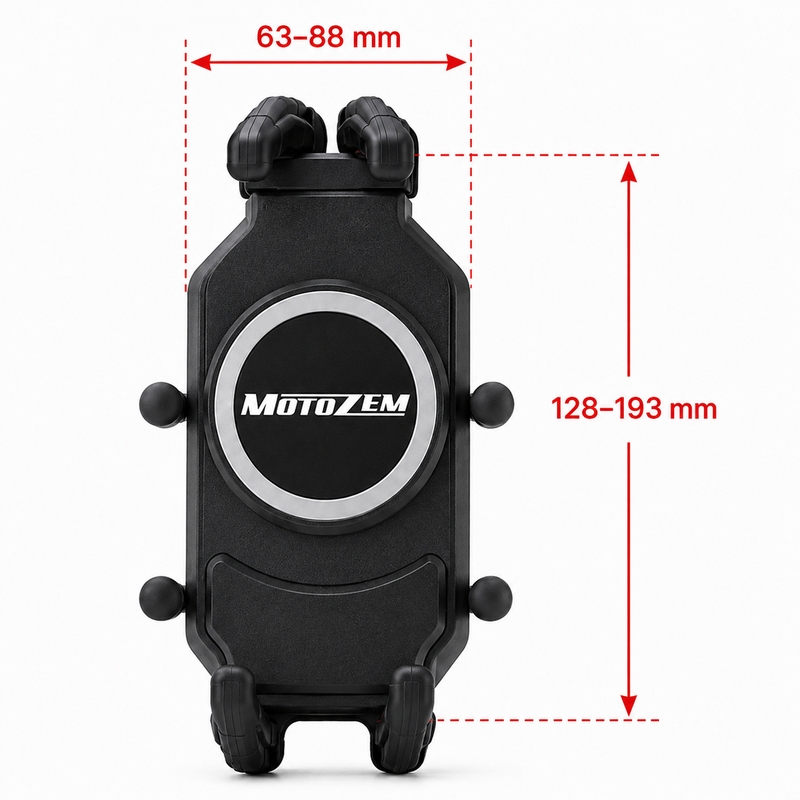 Soporte antivibración MotoZem Claw PRO con cargador inalámbrico y toma USB-C, color negro.