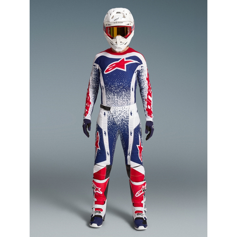 Camiseta de motocross Alpinestars Techstar edición limitada Unity en rojo, blanco y azul.