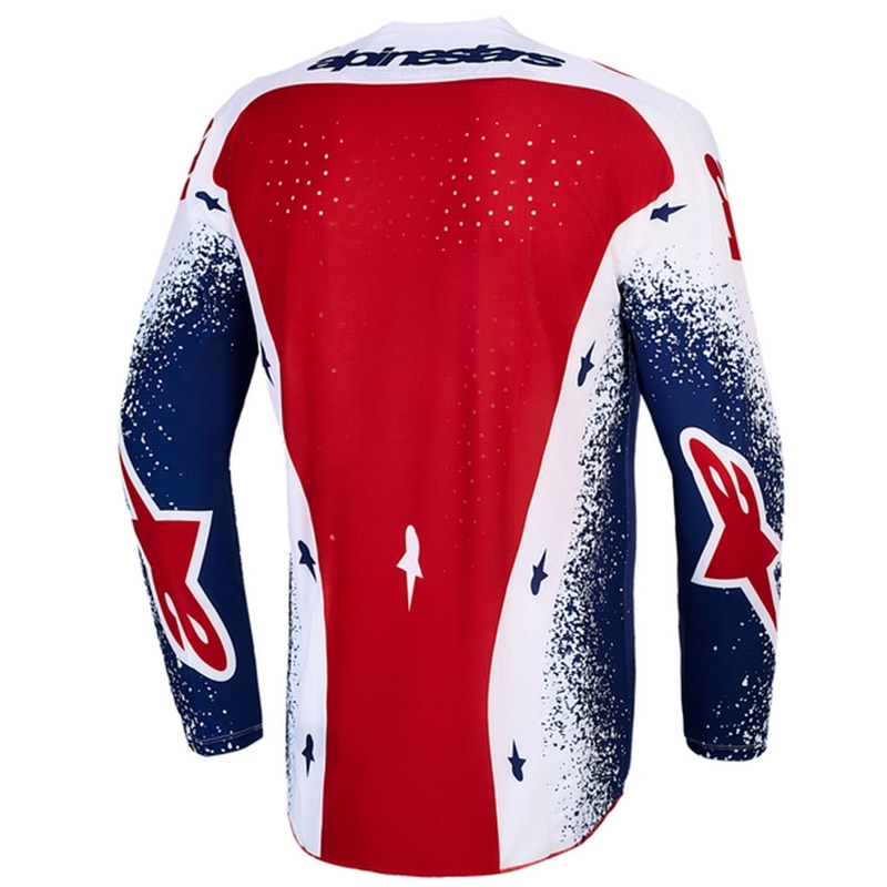 Camiseta de motocross Alpinestars Techstar edición limitada Unity en rojo, blanco y azul.