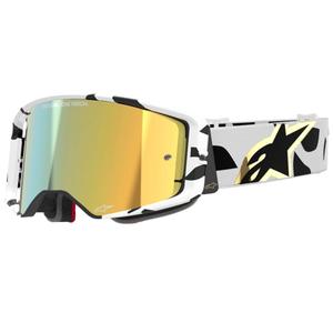 Gafas de motocross Alpinestars Supertech Corp blancas y doradas con lente dorada espejada