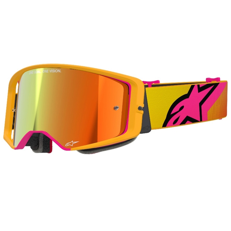 Gafas de motocross Alpinestars Supertech Corp amarillo-rosa con lente roja espejada