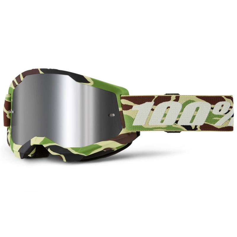 Gafas de motocross 100% STRATA 2 New War Camo verde (plexi plateado)