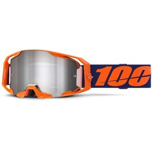 Gafas de motocross 100% ARmatic Naranja Neón con plexiglás espejo plateado