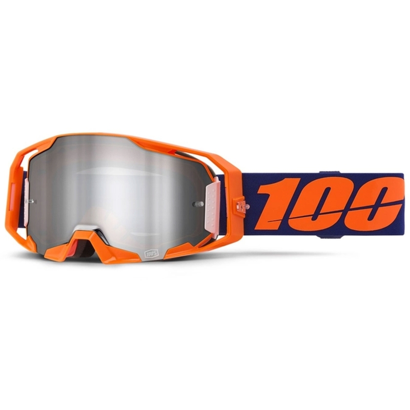 Gafas de motocross 100% ARmatic Naranja Neón con plexiglás espejo plateado