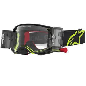 Gafas de motocross Alpinestars Supertech Firma, color negro-amarillo flúor con plexiglás transparente.