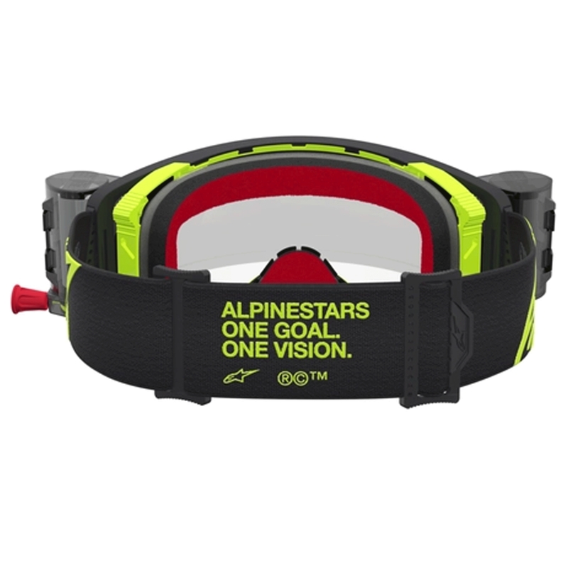Gafas de motocross Alpinestars Supertech Firma, color negro-amarillo flúor con plexiglás transparente.