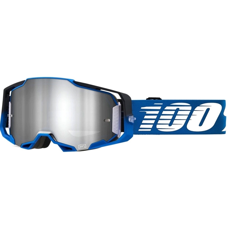 Gafas de motocross 100% ARMEGA Rockchuck negro-blanco-azul (plexi plateado)