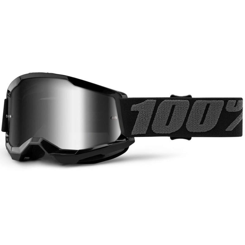 Gafas de motocross para niños 100% STRATA 2 negras (plexi espejado plateado)