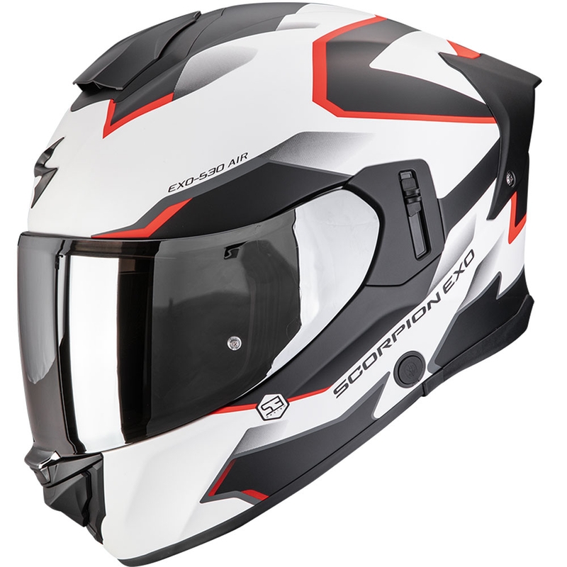 Casco integral de moto Scorpion EXO-530 Air Clip en blanco mate, negro y rojo - II. calidad
