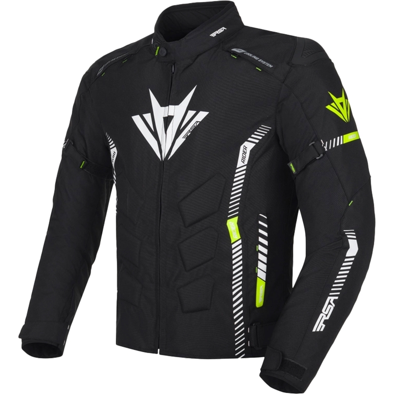 Chaqueta de moto RSA Rider negra-blanca-amarillo flúor 2 - II. calidad