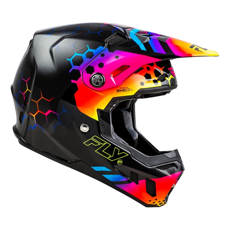 Casco motocross FLY Racing Formula CC Tektonic negro-amarillo-rosa - II. calidad