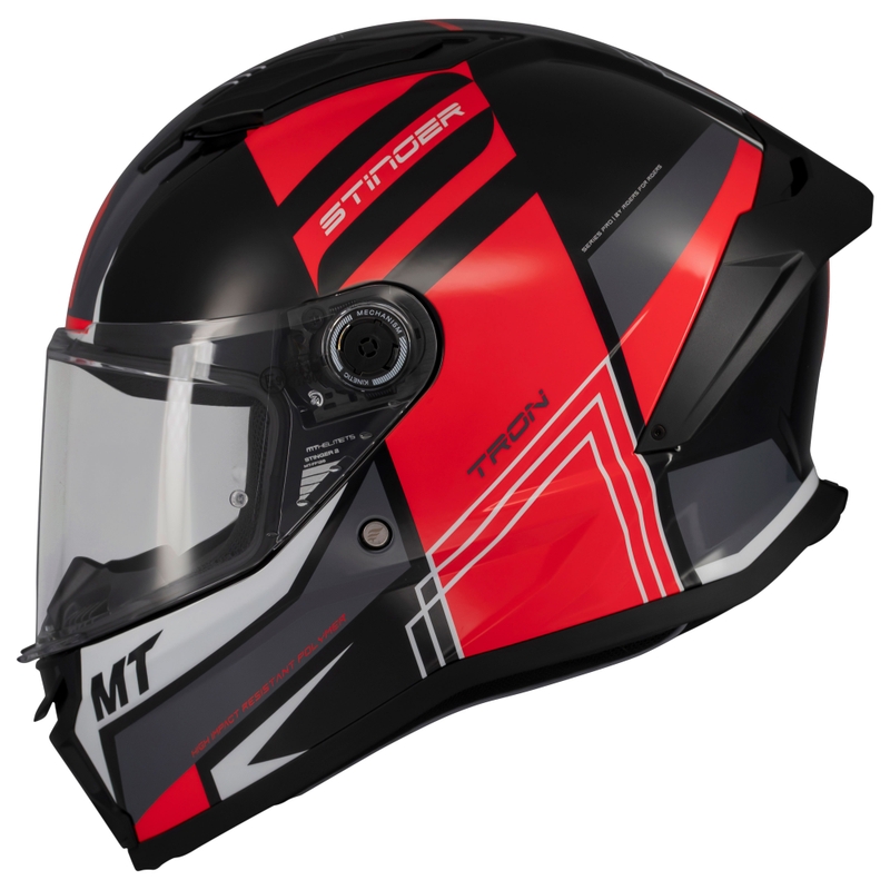 Casco de moto integral MT Stinger 2 Tron negro-rojo-gris - II. calidad