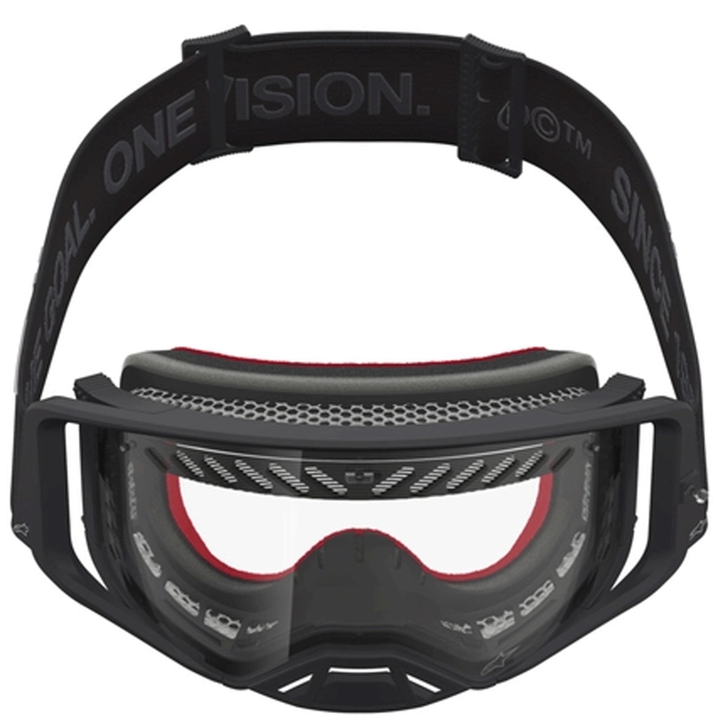 Gafas de motocross Alpinestars Supertech Vesta, color negro y plateado con plexiglás transparente.