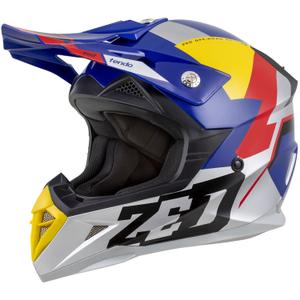 Casco de motocross ZED X1.9 Tendo azul perla-rojo-amarillo-plata - II. calidad