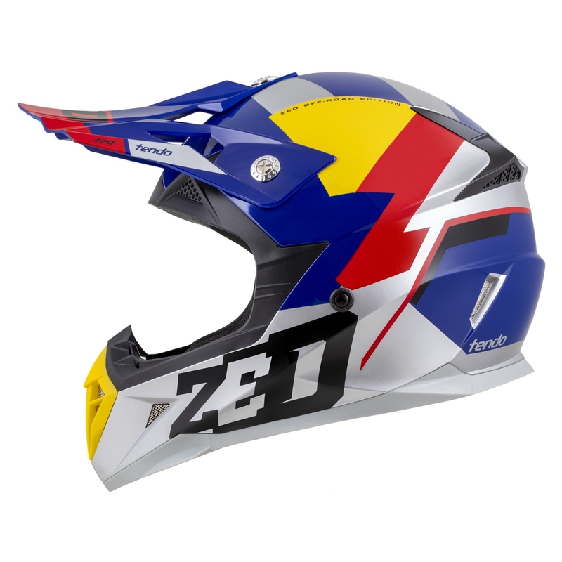 Casco de motocross ZED X1.9 Tendo azul perla-rojo-amarillo-plata - II. calidad