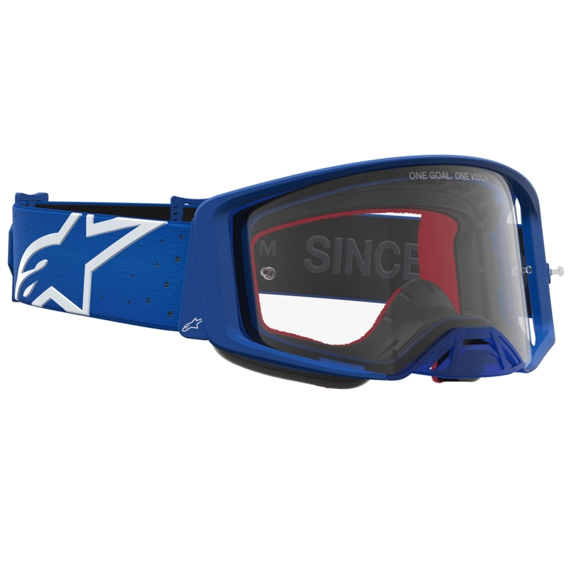 Gafas de motocross Alpinestars Supertech Vesta azul-blanco con plexiglás transparente