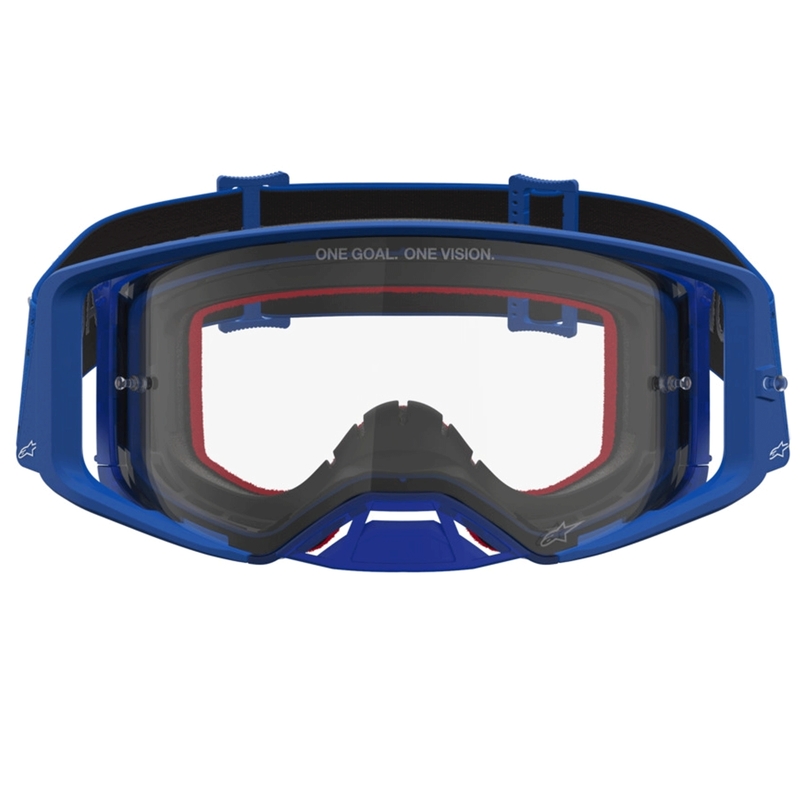 Gafas de motocross Alpinestars Supertech Vesta azul-blanco con plexiglás transparente