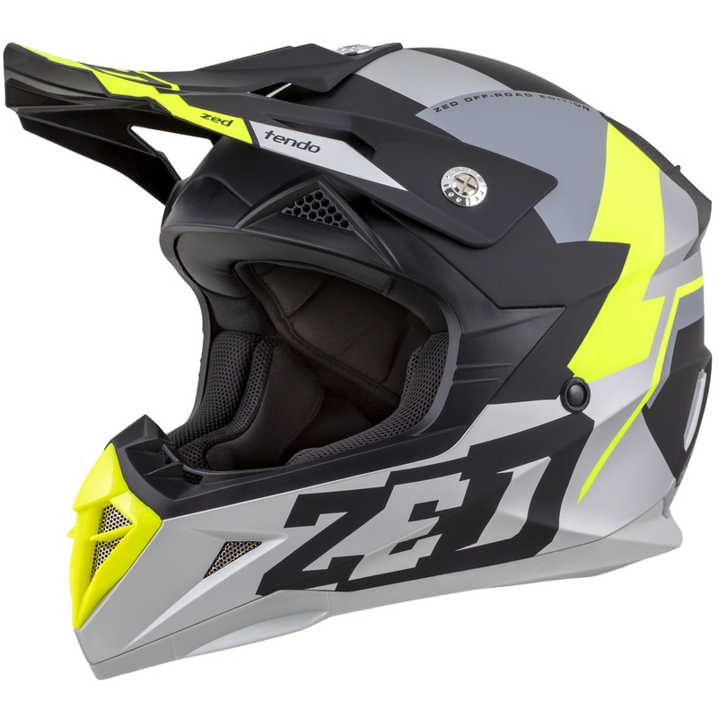 Casco de motocross infantil ZED X1.9D TENDO negro mate-gris oscuro-gris claro-amarillo fluo - II. calidad