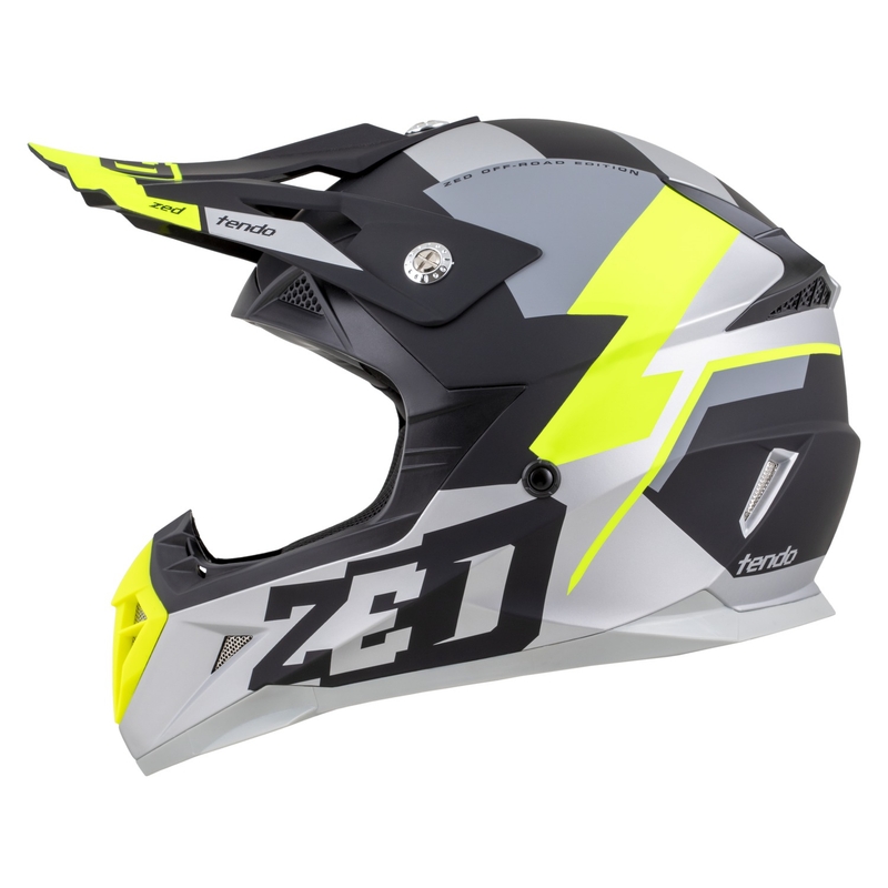 Casco de motocross infantil ZED X1.9D TENDO negro mate-gris oscuro-gris claro-amarillo fluo - II. calidad
