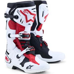 Botas de motocross Alpinestars TECH 10 blancas, negras y rojas