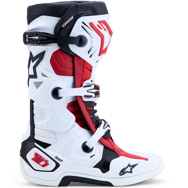 Botas de motocross Alpinestars TECH 10 blancas, negras y rojas