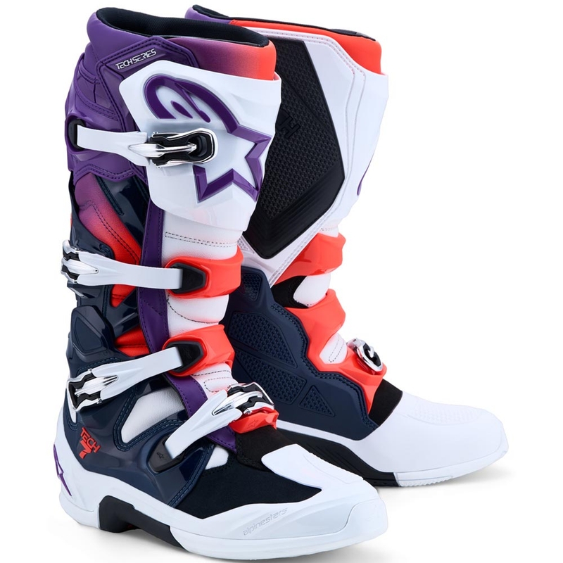 Botas de motocross Alpinestars TECH 7 morado-blanco-azul oscuro-rojo flúor