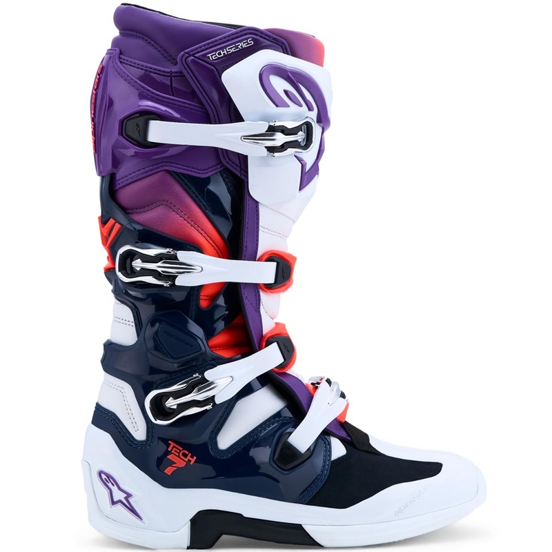Botas de motocross Alpinestars TECH 7 morado-blanco-azul oscuro-rojo flúor