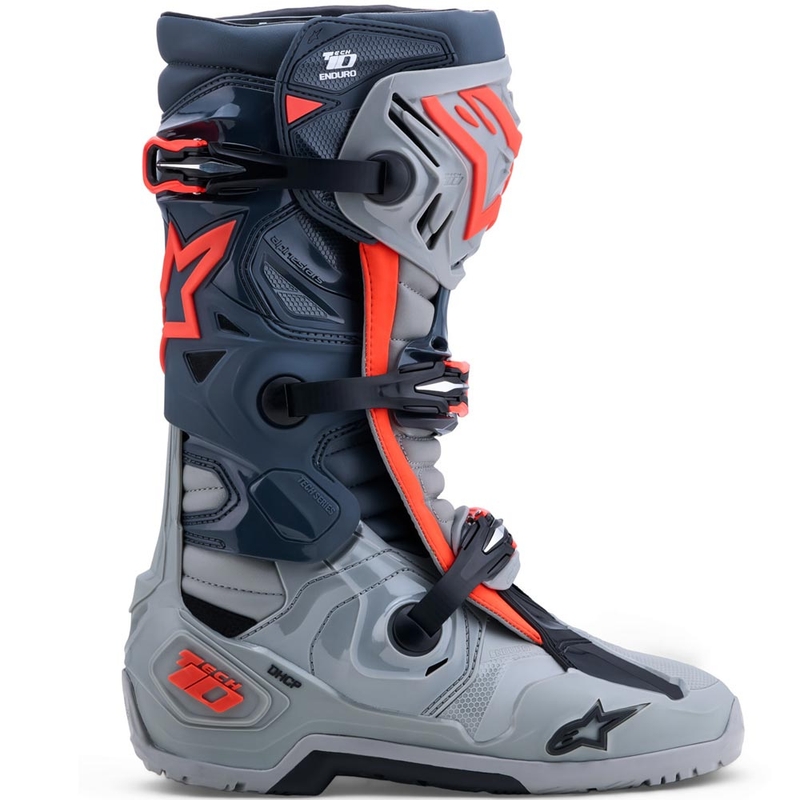 Botas de moto Alpinestars Tech 10 Enduro Gris-Gris oscuro-Rojo flúor