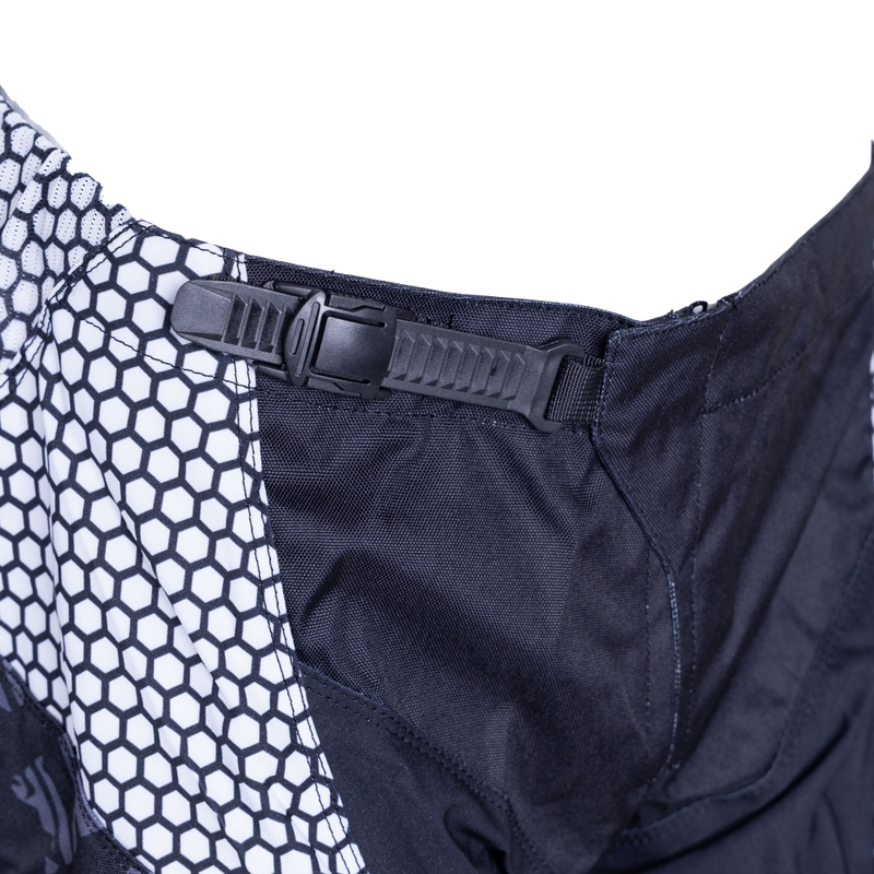 Pantalones de motocross MotoZem Ground MX en negro, blanco y rojo.