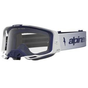 Gafas de motocross Alpinestars Vision 8 color ámbar azul-blanco con plexiglás transparente.