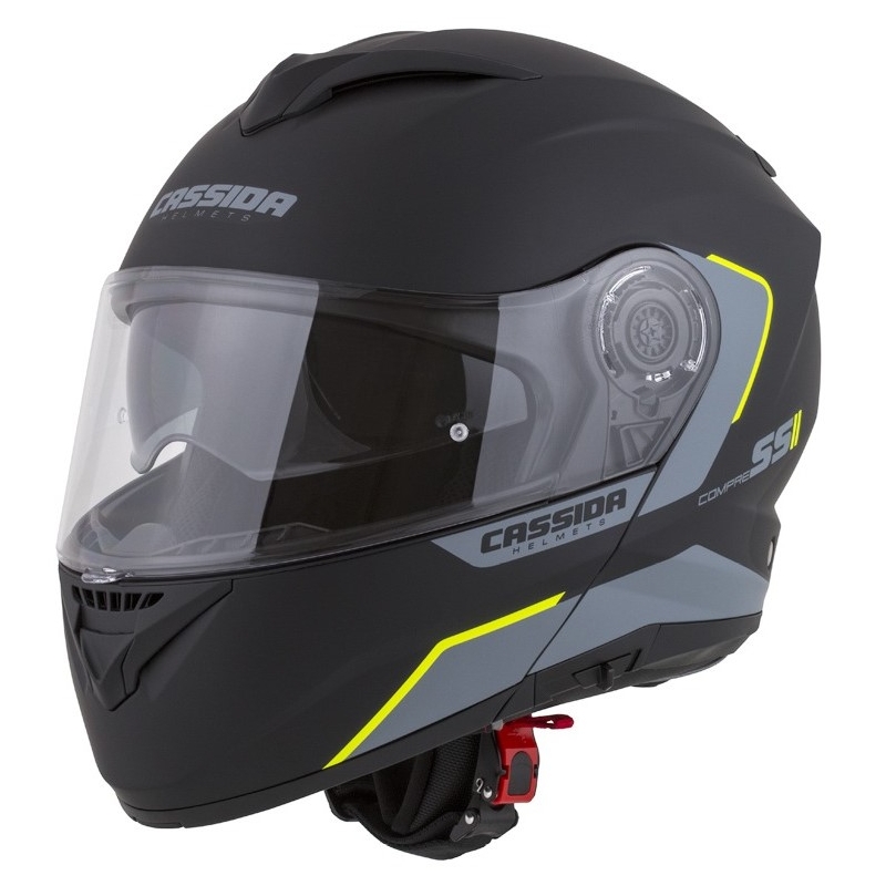 Casco de moto Cassida Compress 2.0 Refraction negro-gris-amarillo fluo abatible liquidación